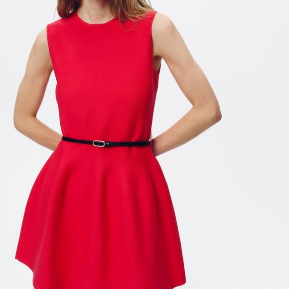Zara Red Belted Knit Mini Dress – Sleeveless Crew Neck, Size Small NWT Holiday - Picture 3 of 11